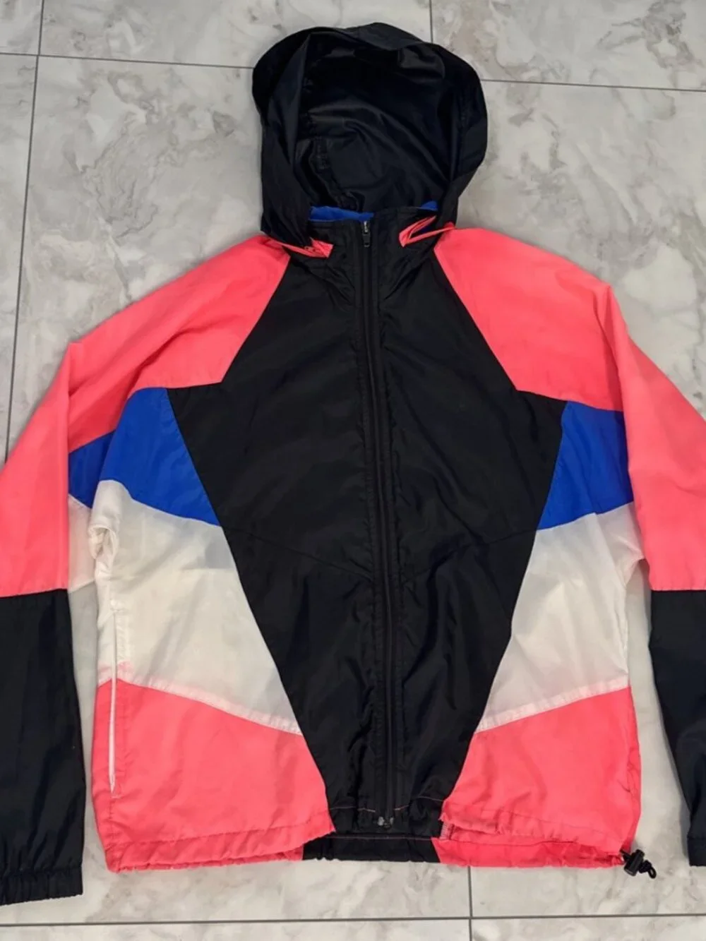 Vintage 80s Nike Windbreaker Mens Medium Color block Hooded Zip Jacket Gray Tag